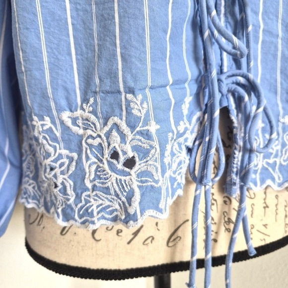 Future Collective Eyelet Floral Peasant Blouse XXL Blue Cotton Boho Cottagecore - Picture 7 of 17